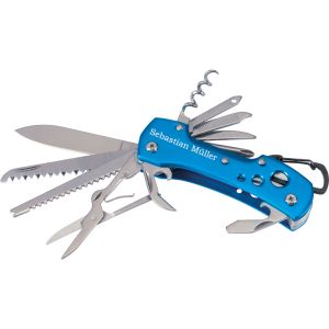 Juwelier Schönschmied Tachenmesser 12-teilig Messer mit Gravur Multifunktionsmesser mit Wunschgravur als Geschenk Farbe Blau Edelstahl